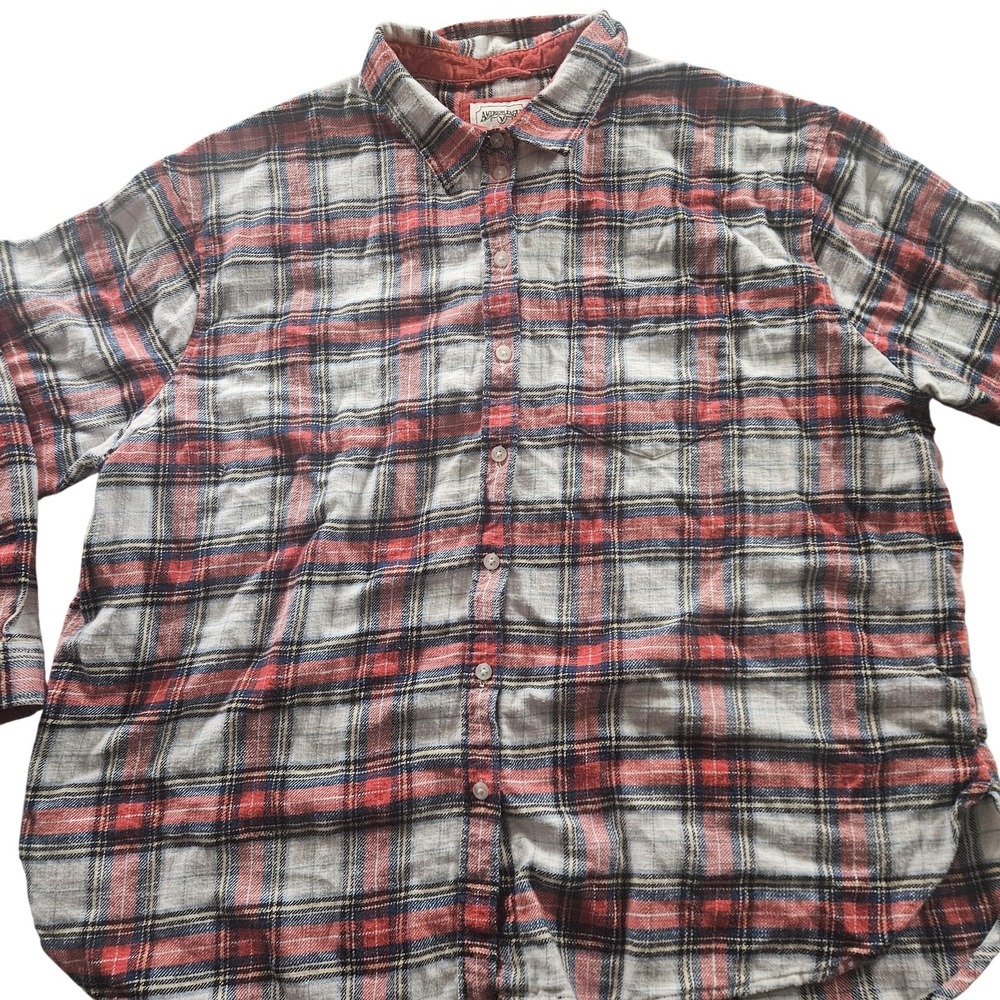 American Eagle Shirt Mens XL Red Black Plaid‎ Flannel Button Down Long Sleeve
